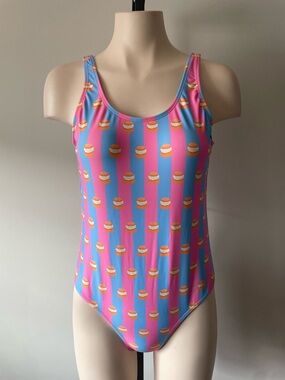 Svensk Husman Novelty Hamburger Print One Piece Swimsuit Fun Swedish Swim XL